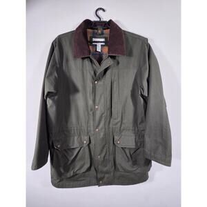 LL Bean Jacket Green Barn Field Coat Corduroy Collar Flannel Lined Men's L T